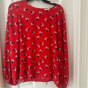 LOFT Red Floral Blouse